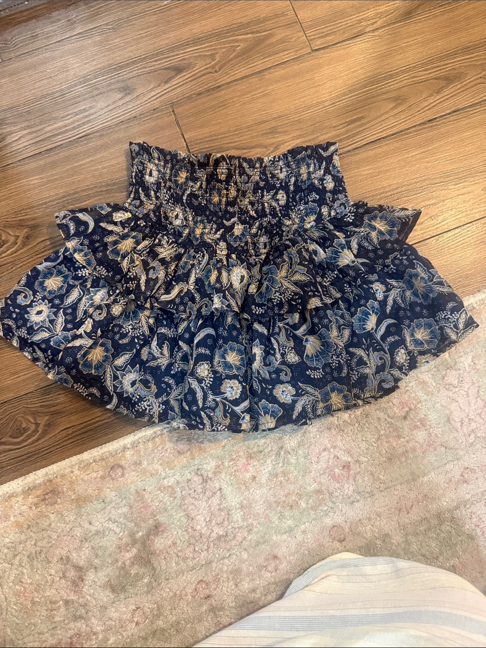 Patrons of Peace Navy Floral Ruffled Mini Skirt